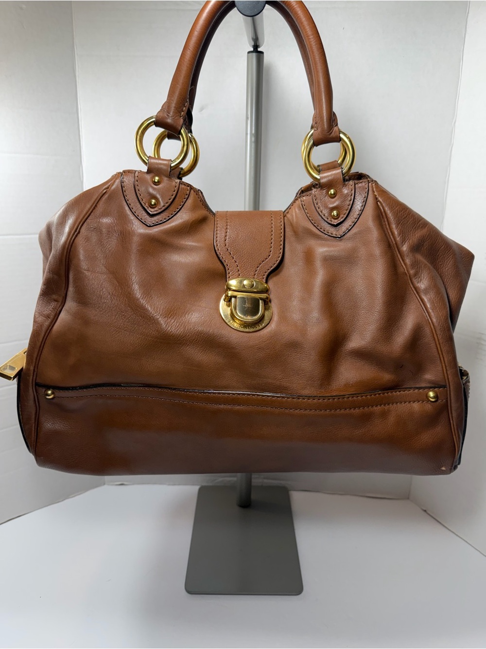 MARC JACOBS Whiskey Calfskin Leather Bleeker Satchel Large Bag made in Italy 🇮🇹